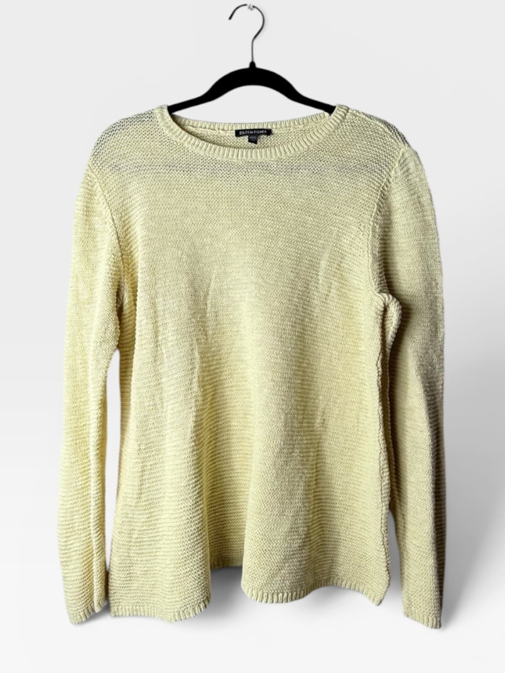 Eileen Fisher Butter Yellow Cotton Crochet Pullover Size Large Summer (D)